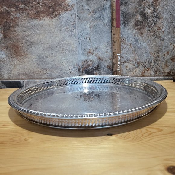 VTG International Silver Round Metal Platter Chased Reticulated Detail - Picture 11 of 12